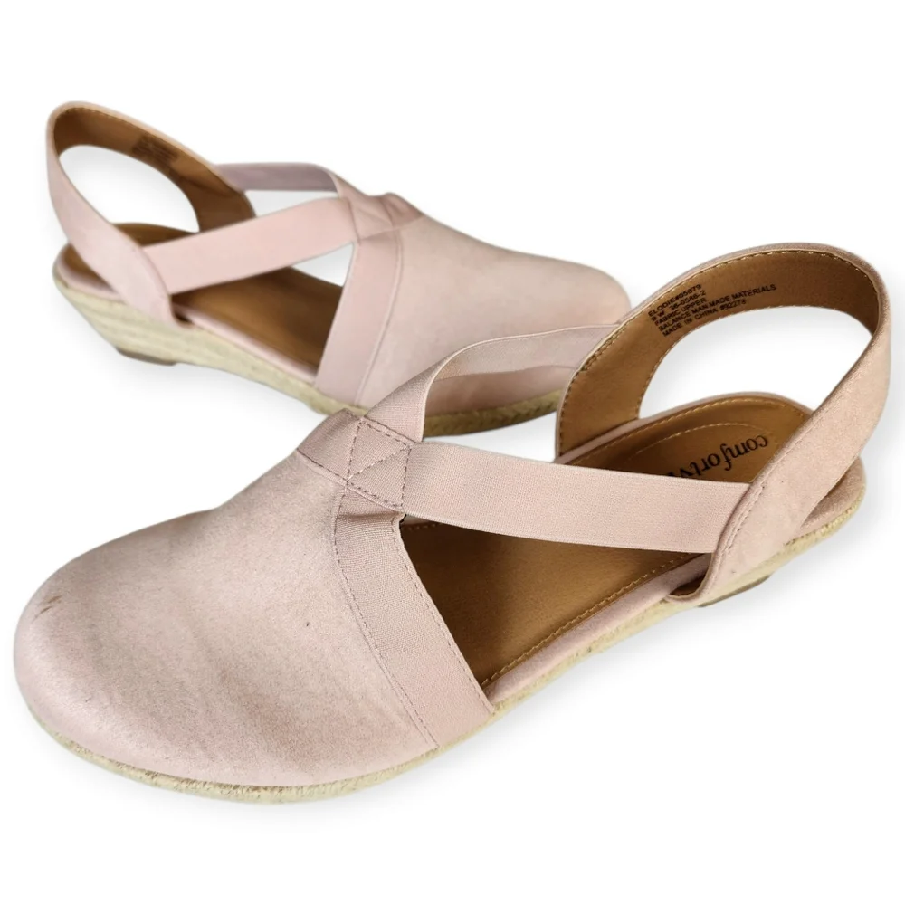 Comfortview Pastel Pink Wide Width The Elodie Espadrille Sandals Size 9W